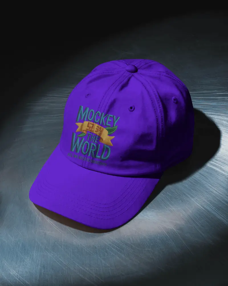 Dramatic Lighting Cap Mockup On Metallic Surface With Dark Shadow High Contrast Studio Look