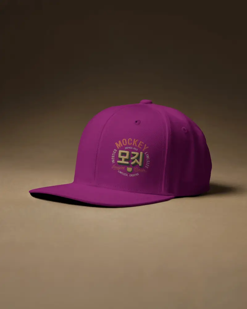 Snapback Cap Mockup On Brown Surface Simple Studio Setup Clean And Modern Fashion Display