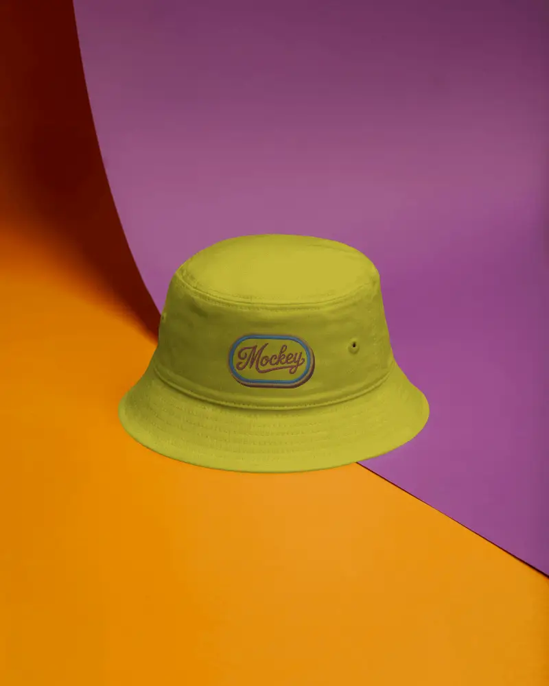 Bucket Cap Mockup On Colorful Purple Orange Background Bold Studio Vibrant Fashion Display