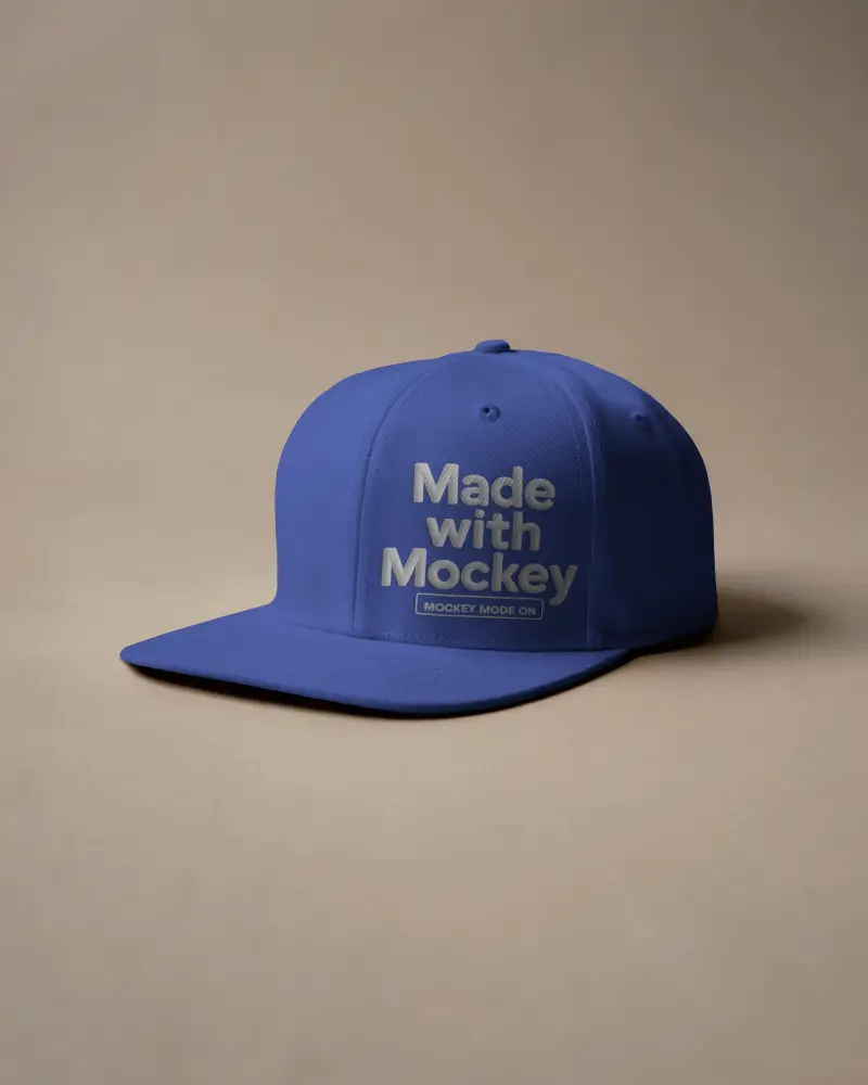 Snapback Cap Mockup On Neutral Beige Surface Minimalist Studio Setup Clean Modern Fashion Style