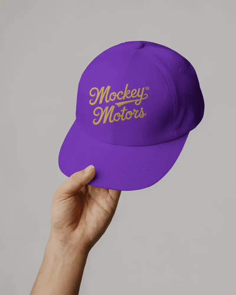 Hand Holding Cap Mockup On Gray Background Clean Minimalist Studio Setup Modern Streetwear