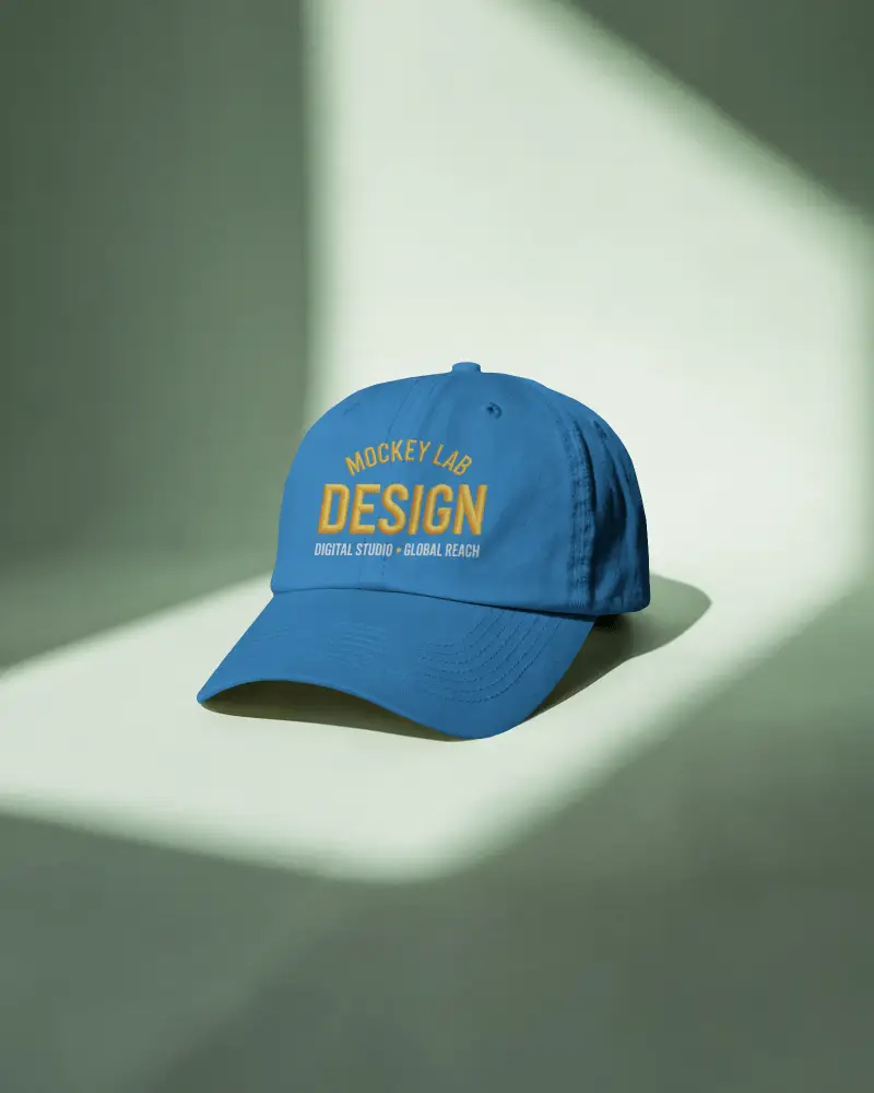 Minimalist Cap Mockup On Pale Green Background With Soft Shadows Modern Studio Fashion Shot
