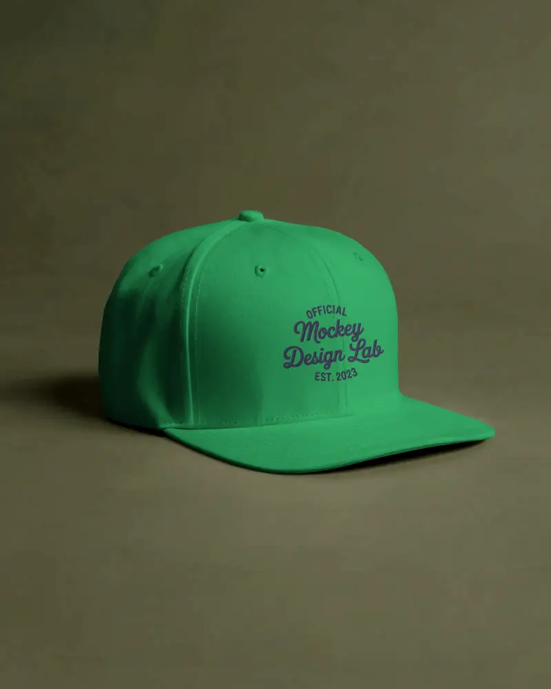 Snapback Cap Mockup On Olive Background Studio Display Premium Modern Fashion Minimalist Style