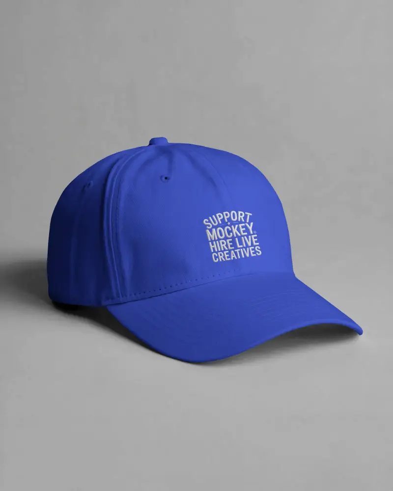 Classic Baseball Cap Mockup On Gray Surface Studio Lighting Clean Modern Fashion Presentation