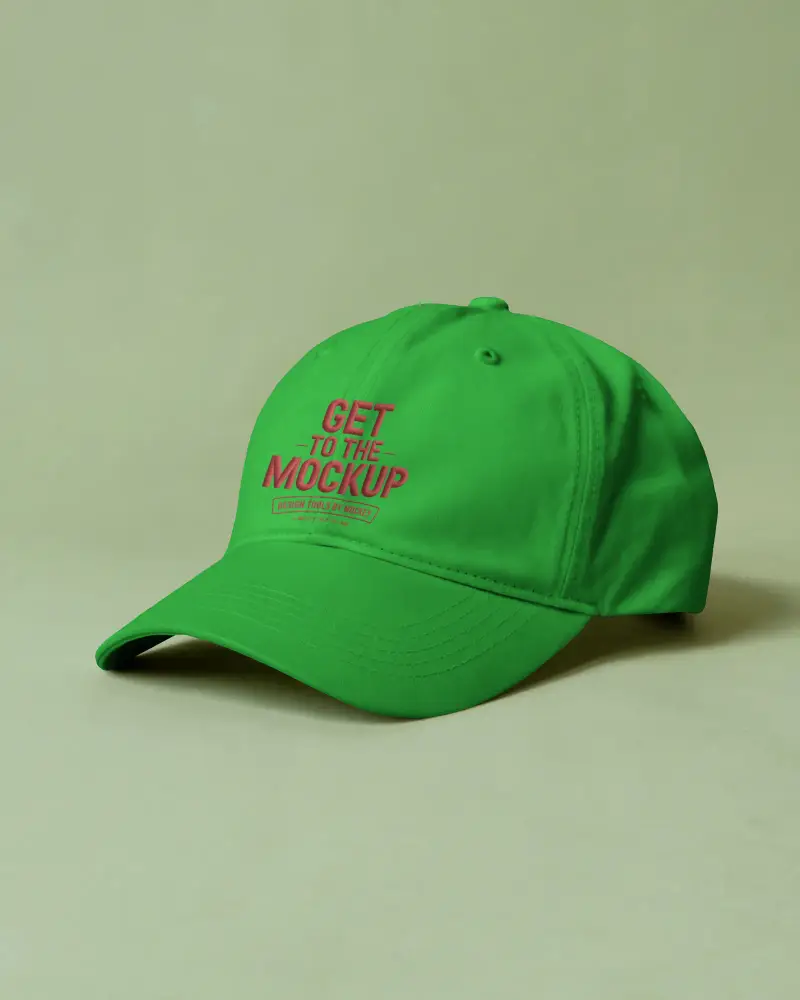 Lifestyle Cap Mockup On Green Background Simple Studio Setup Modern Clean Fashion Presentation
