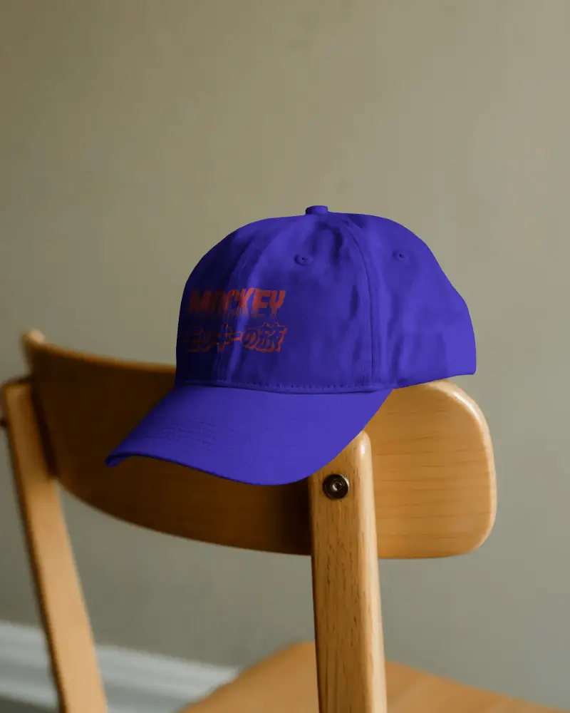 Casual Cap Mockup On Wooden Chair Minimalist Home Display Simple Clean Fashion Aesthetic Style