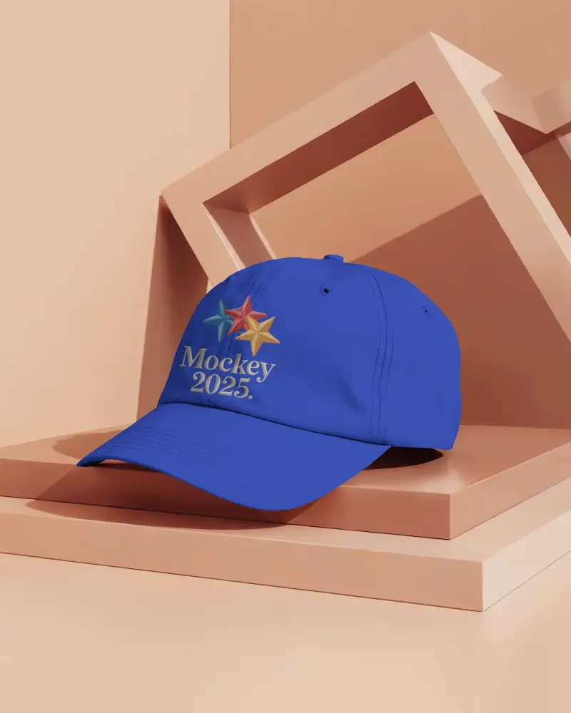 Casual Cap Mockup On Peach 3d Studio Steps Minimalist Modern Fashion Clean Stylish Display