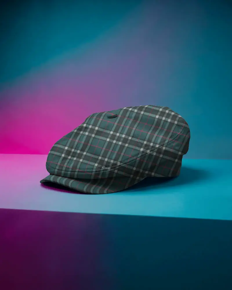 Flat Newsboy Cap Mockup On Gradient Background Purple Blue Studio Modern Fashion Clean Display