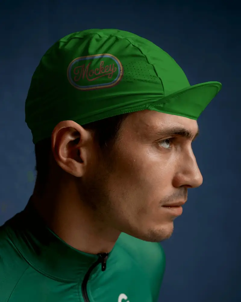 Sleek Cycling Cap Mockup In Profile With Athletic Model And Clean Studio Lighting