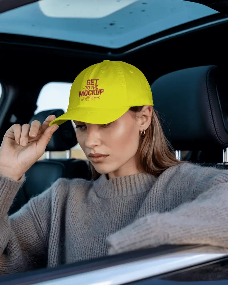 Casual Cap Mockup In Modern Car Interior With Relaxed Fashion Style