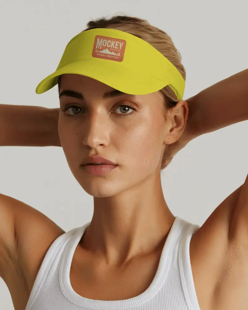 Sporty Visor Mockup Female Model Fitness Model In Clean Minimal Studio Light