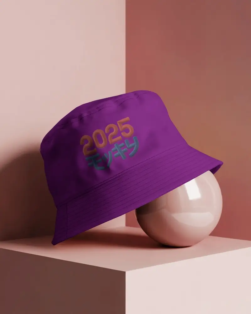 Modern Minimalist Bucket Hat Mockup Styled On Geometric Pastel Display