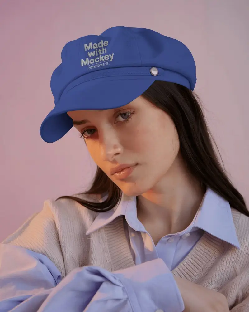 Soft Pastel Fashion Cap Mockup With Relaxed Portrait And Warm Lighting