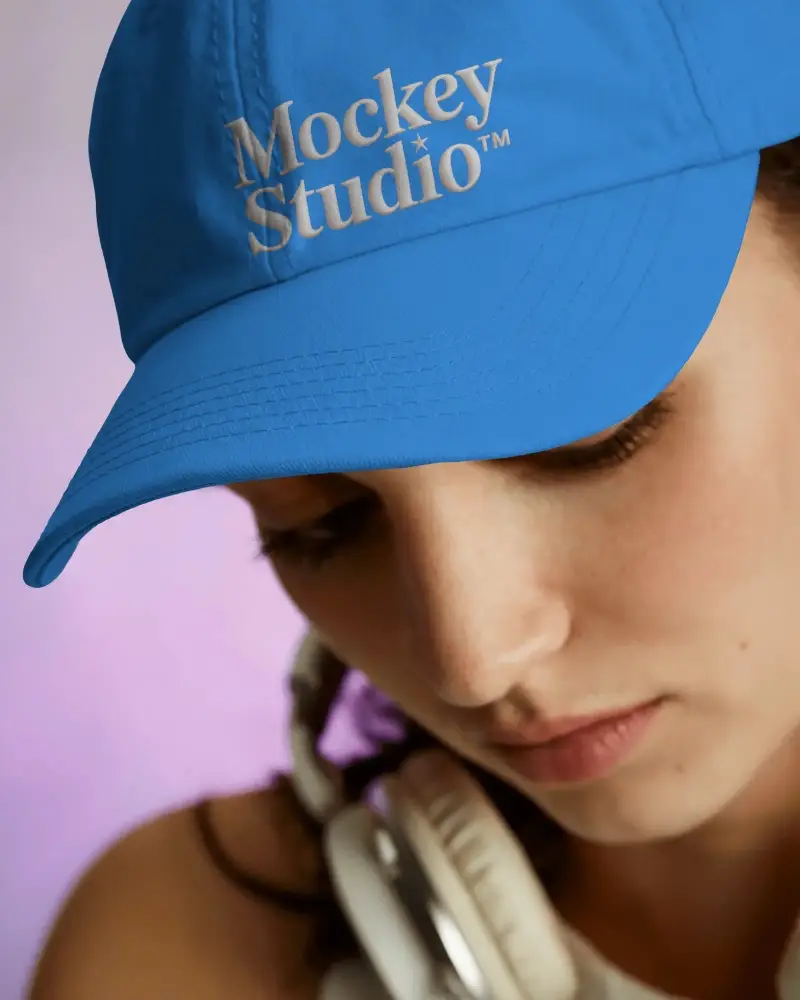 Close Up Stylish Cap Mockup Headwear With Smooth Texture And Curved Brim For Everyday Use