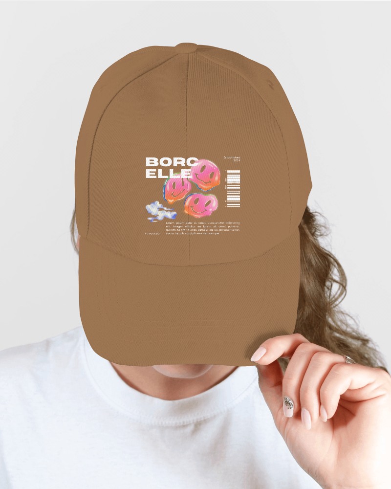 Front View Dad Hat Mockup With Peek A Boo Pose