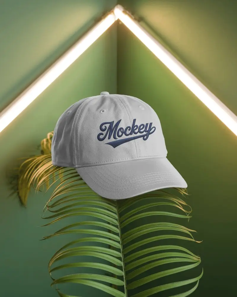 Modern Baseball Cap Mockup With Geometric Background For Branding And Promotion
