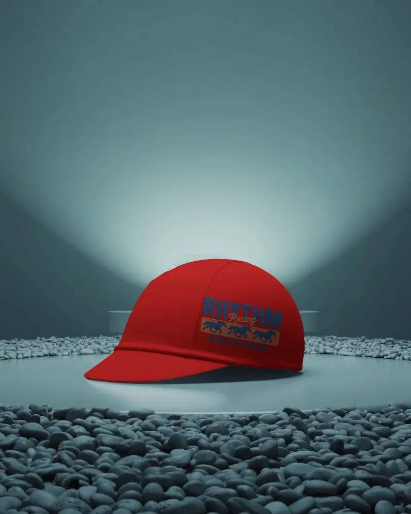 Premium Quality Cycling Cap Mockup Presented On Textured Stone Ideal For Sportwear Brands