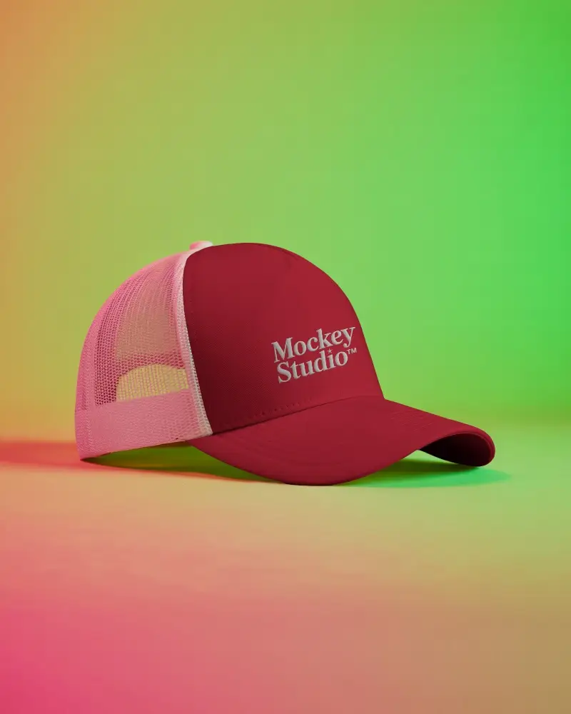 Custom Trucker Cap Mockup Mesh Back Adjustable Closure Sporty Style Headwear Template