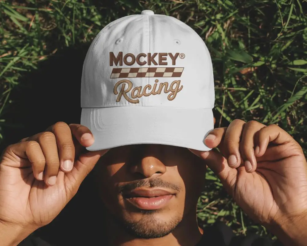 Adjustable Plain Baseball Cap Mockup For Custom Logo Designs Preparation With Hand Grip