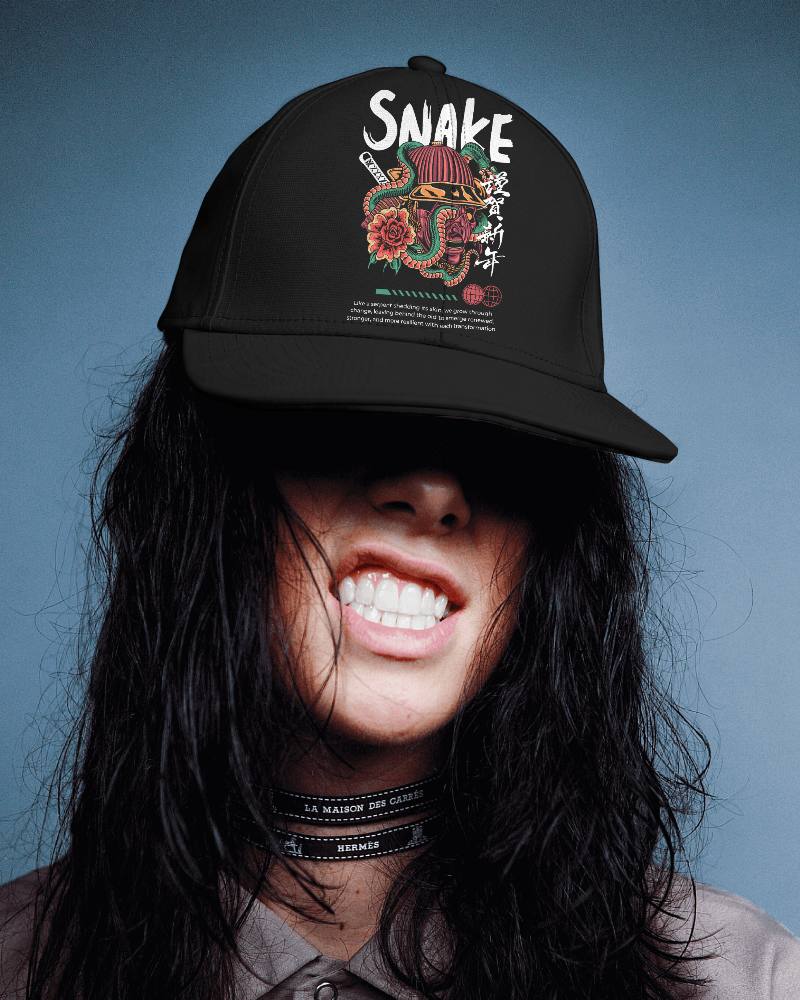 Snapback Hat Mockup With Playful Expression And Blue Backdrop