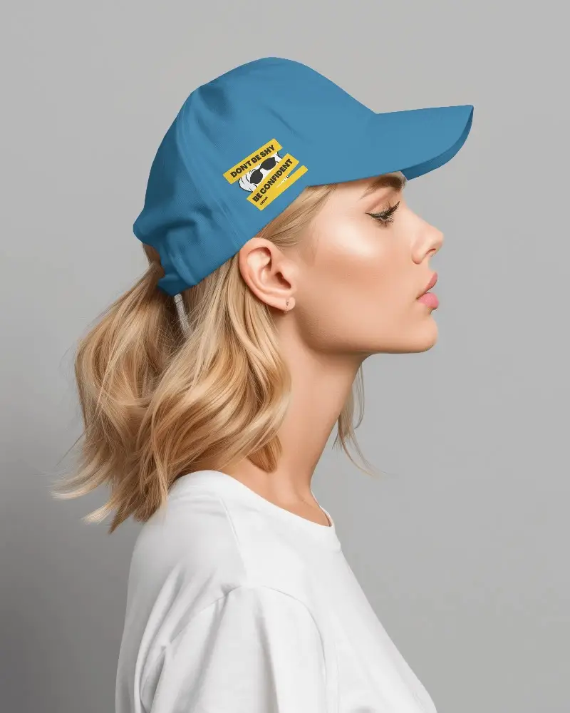 Side Profile Cap Mockup Of Blonde Woman In White Outfit Against Neutral Background Minimalist And Clean Brand Presentation