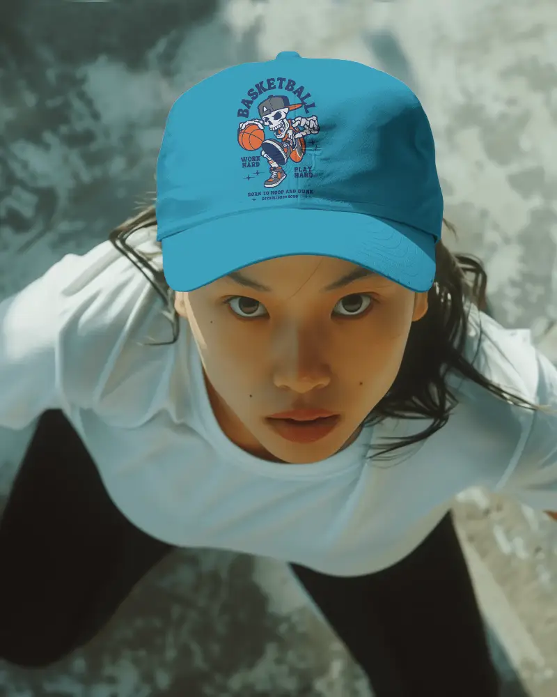 Dynamic Headwear Mockup Of White Baseball Cap On Focus Driven Model Perfect For Active Lifestyle Merch Or Streetwear Design Previews