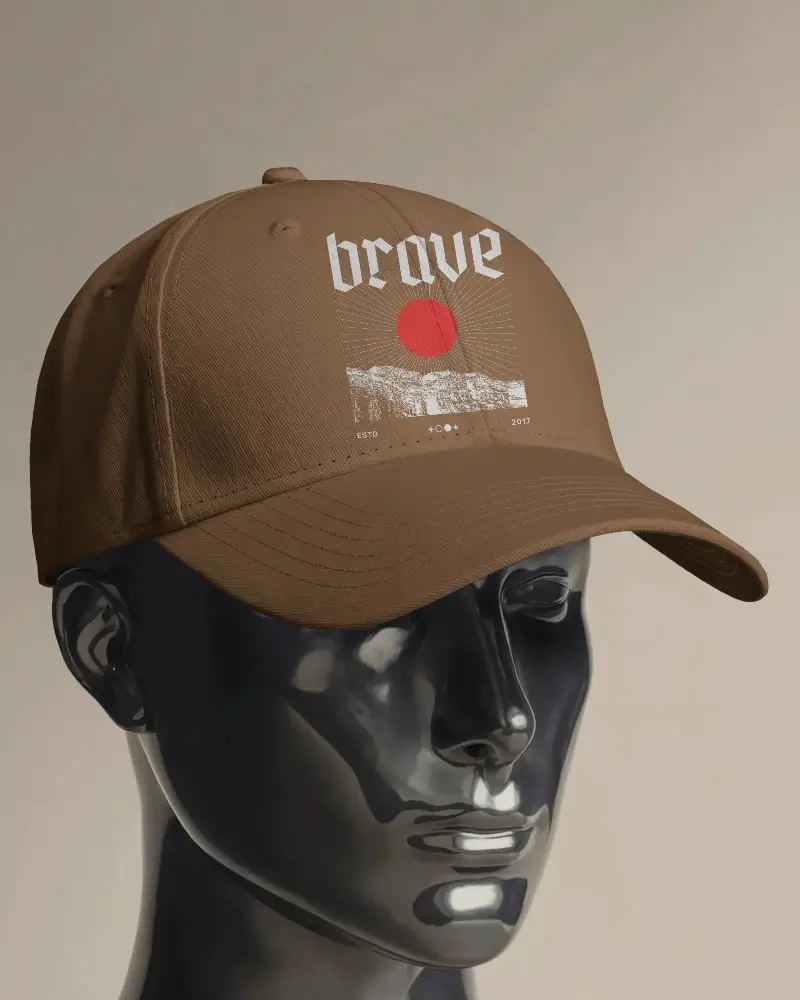 Front View White Cap Mockup On Black Mannequin Head Minimal Lighting For Bold Brand Design Presentation