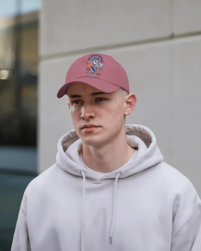 Realistic Cap Mockup With Flat Front Panel On Male Model In Urban Background Ideal For Logo Showcase