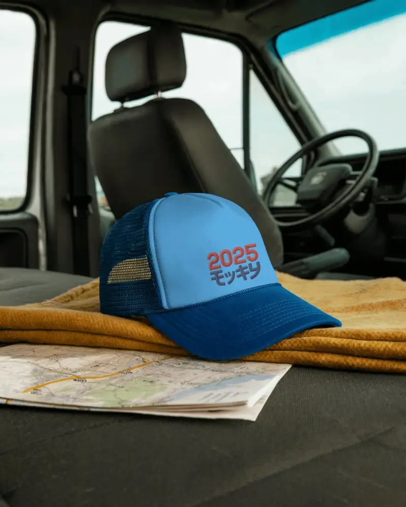 Truck Hat Travel Hat Mockup With Map And Blank Front Panel For Custom Logo Design