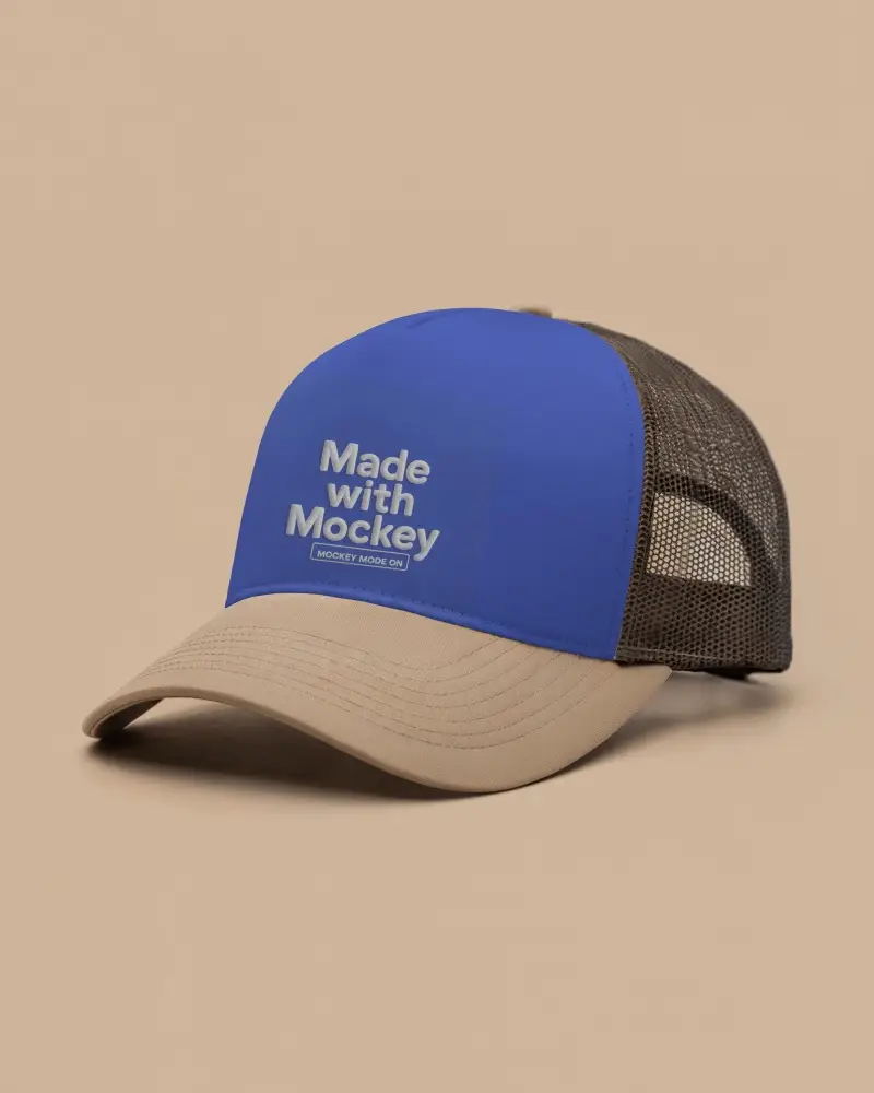Breathable Trucker Style Cap Mokcup With Structured Front Panel And Ventilated Mesh Design