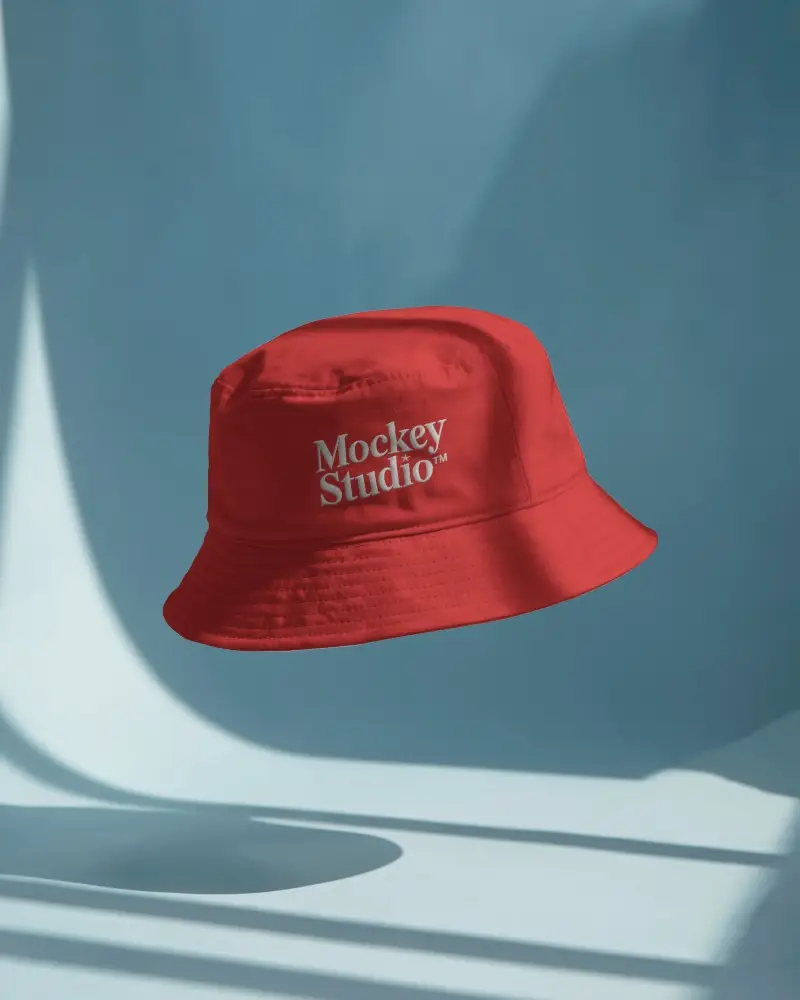 Premium Quality Bucket Hat Mockup Floating In Light With Minimalist Background For Fashion