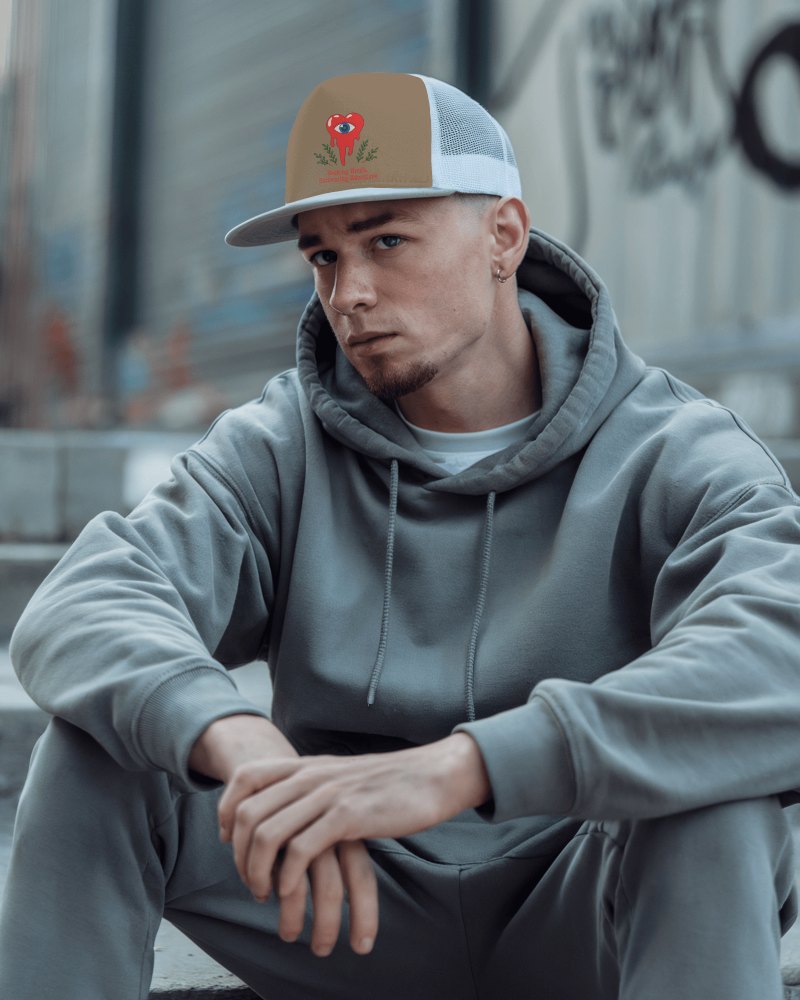 Cityscape Trucker Hat Mockup Young Man In Modern Athleisure Street Style Look