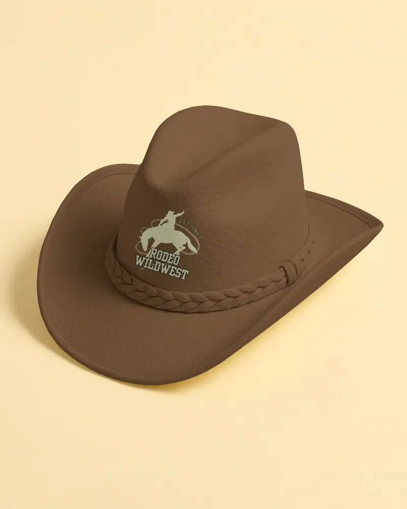 Realistic Cowboy Hat Mockup On Soft Neutral Background Premium Textured Leather Accessory