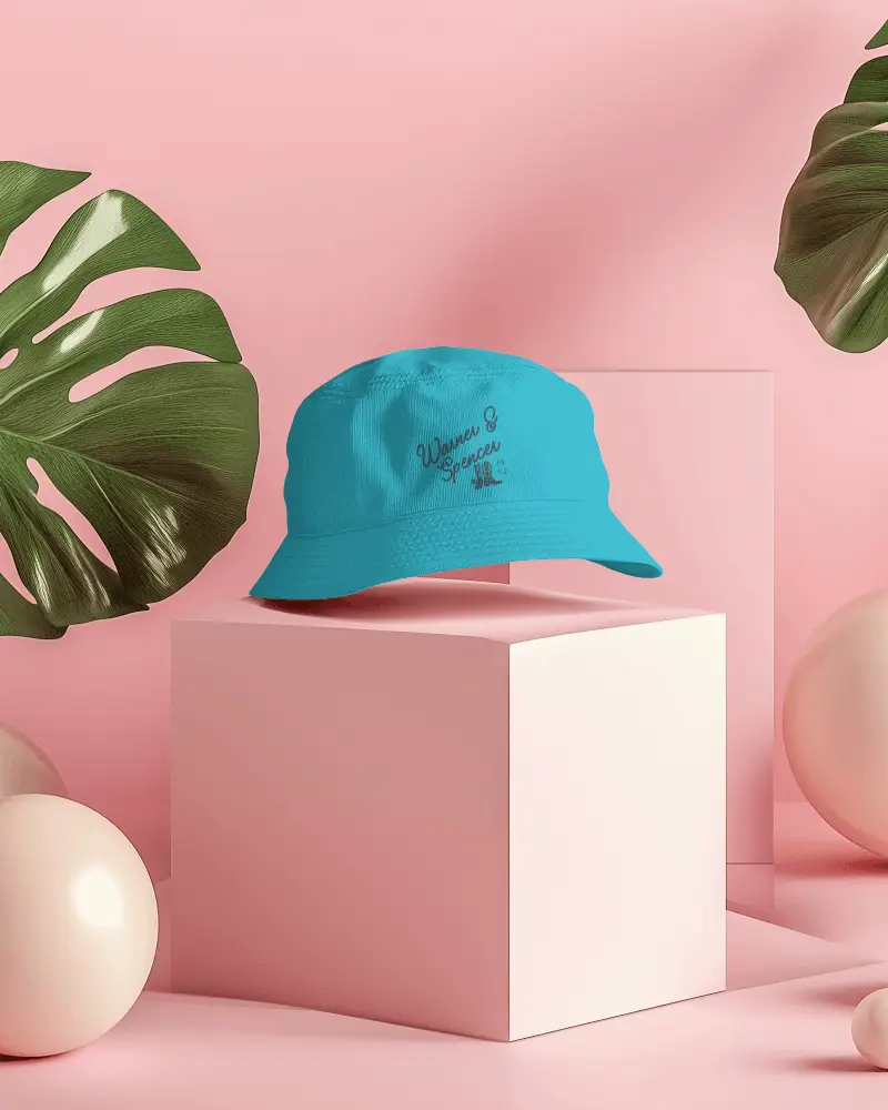 Fashion Bucket Hat Mockup Surrounded By Decor Elements For Lifestyle Brand Promotion