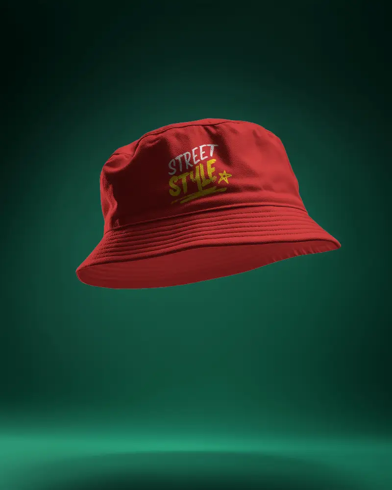 Floating Bucket Hat Mockup In Dramatic Studio Lighting With Smooth Suspended Display