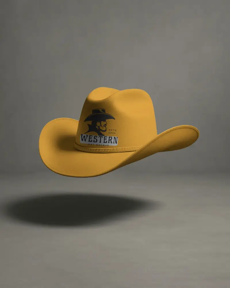 Floating Cowboy Hat Mockup In Studio Lighting With Subtle Shadow And Textured Surface
