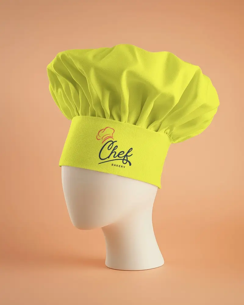 Chef Hat Mockup On Mannequin Head In Clean Studio Setting For Culinary Branding