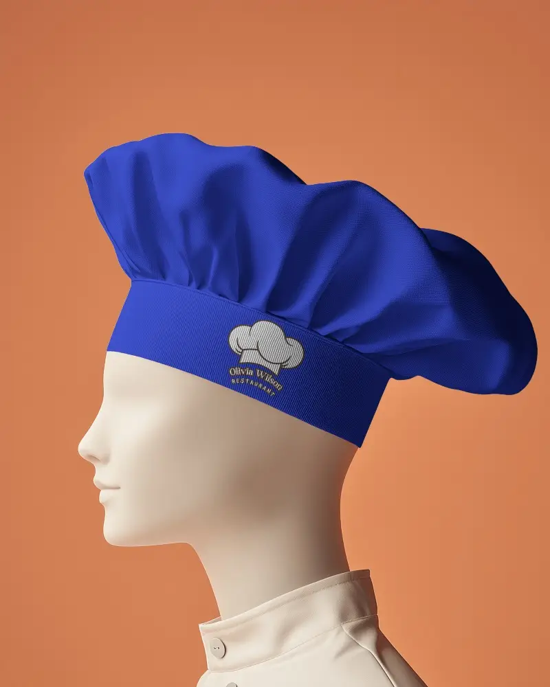 Chef Hat Mockup On Side Facing Mannequin Head With Clean Background And Soft Focus