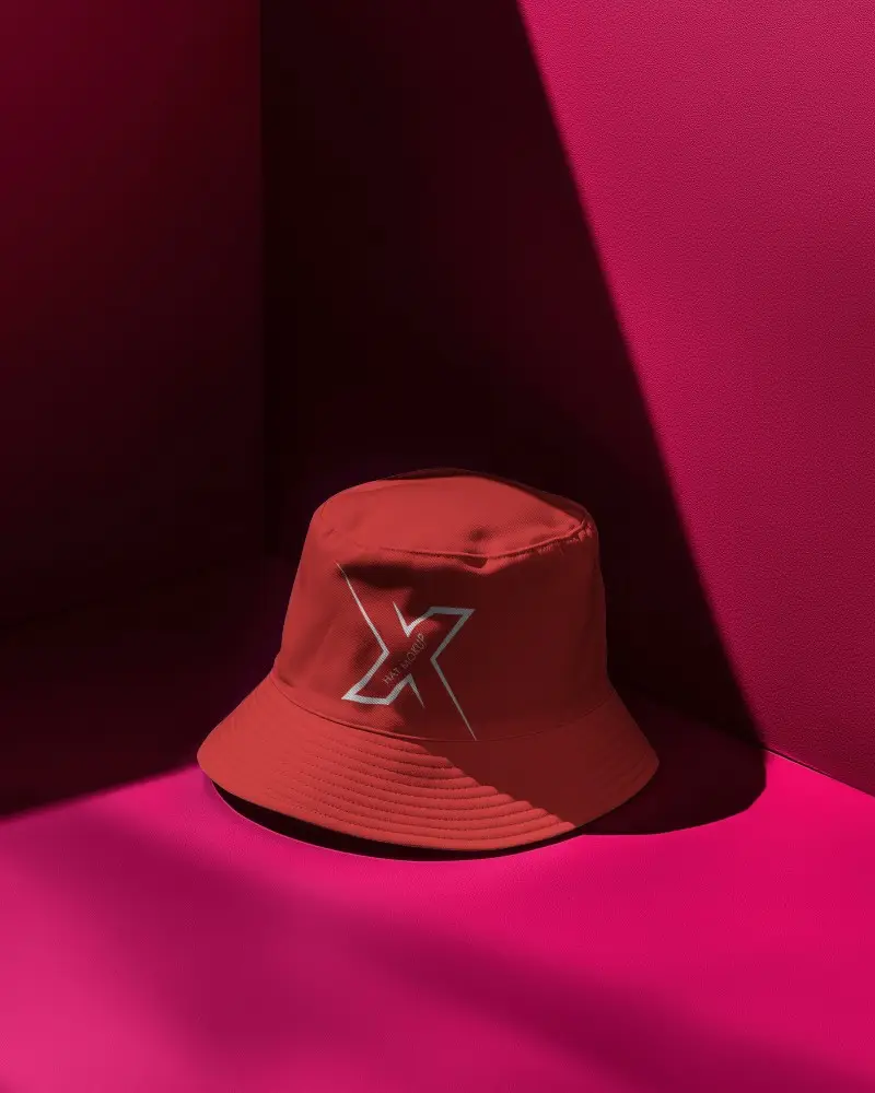 Fashion Bucket Hat Mockup Positioned In Geometric Light Space For Brand Spotlight