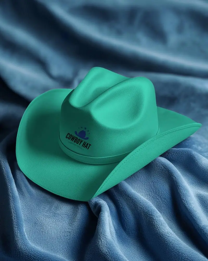 Cowboy Hat Mockup On Soft Fabric Surface For Authentic Western Style Presentation