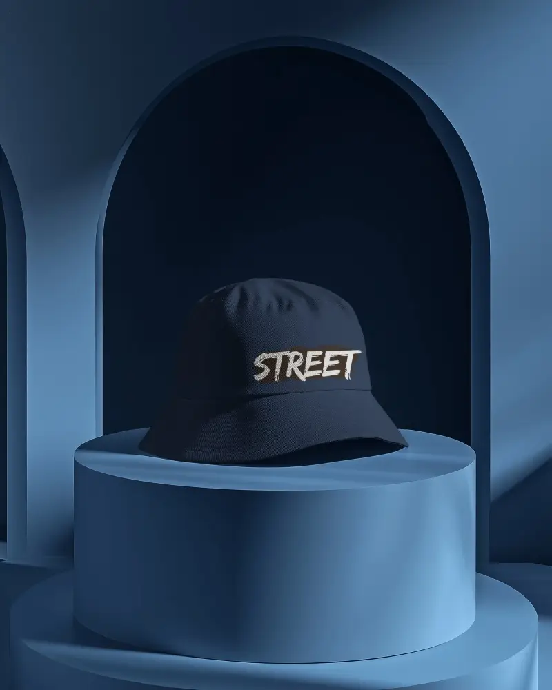 Fashion Bucket Hat Mockup In Balanced Shadow Scene With Structured Design Elements