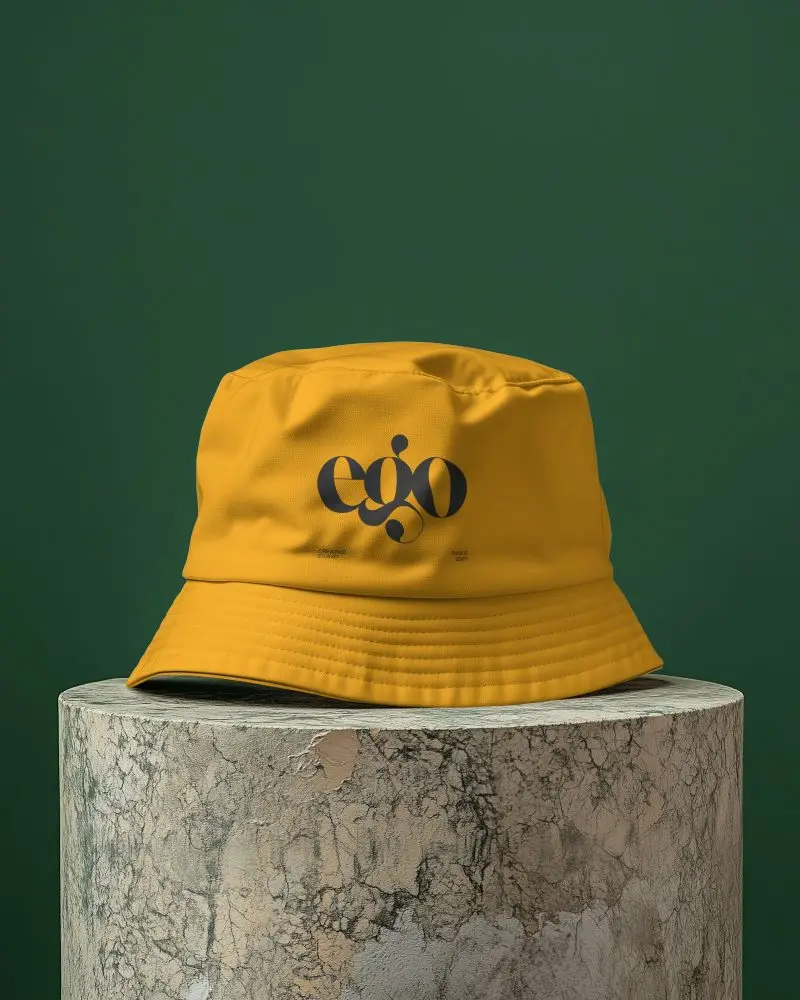 High Resolution Bucket Hat Mockup On Minimal Textured Background For Brand Promotion