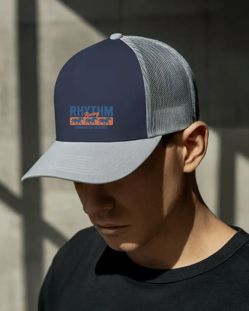 Minimal Sunlight Trucker Hat Mockup Closeup Man In Light Cap Under Harsh Window Shadow Inside Room