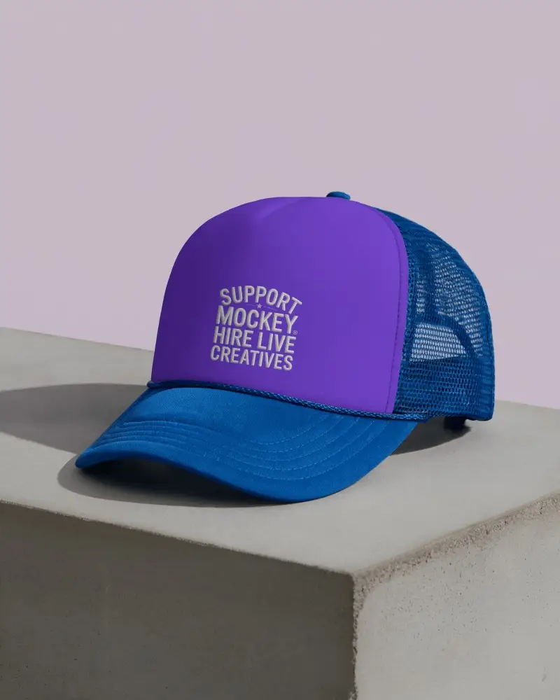 Minimal Trucker Hat Mockup Cap On Light Block In Studio Light With Soft Pink Backdrop Aesthetic