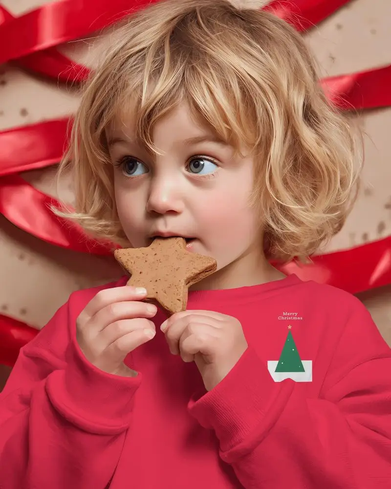 Adorable Little Child Enjoying Christmas Star Shaped Cookie Holiday Season Treat