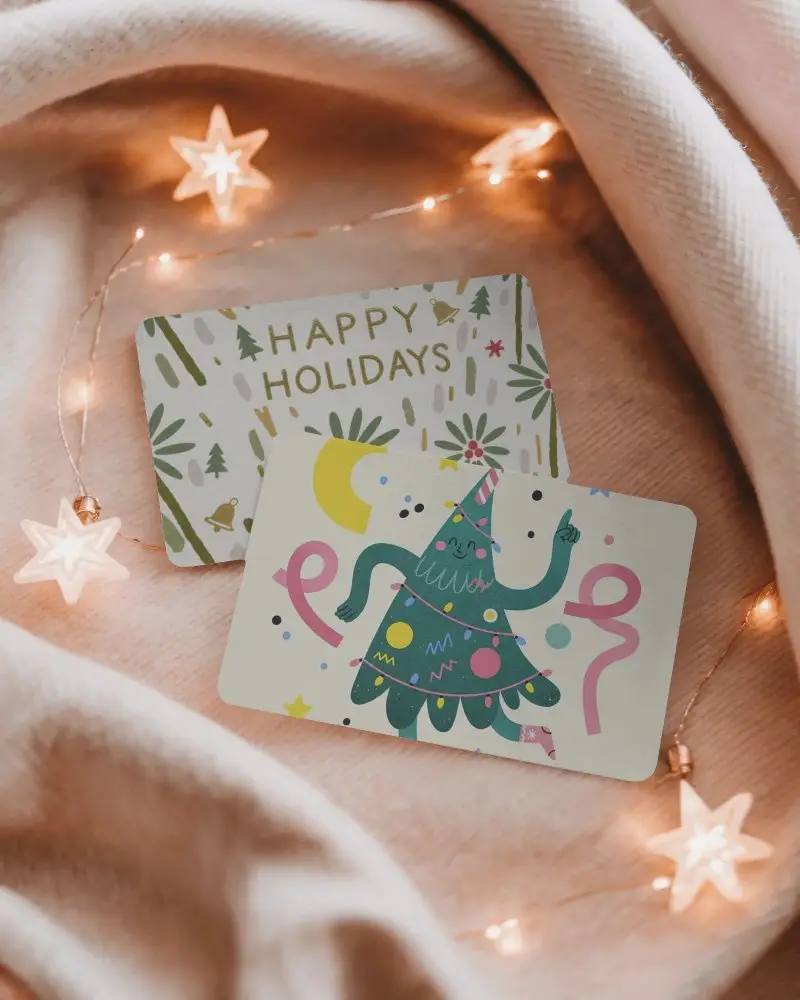 Christmas Greeting Card Mockup Cozy Holiday Scene With Twinkling Star Lights