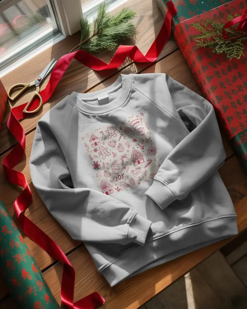 Cozy Winter Christmas Sweatshirt Mockup Lifestyle Setting For Holiday Season Apparel Marketing
