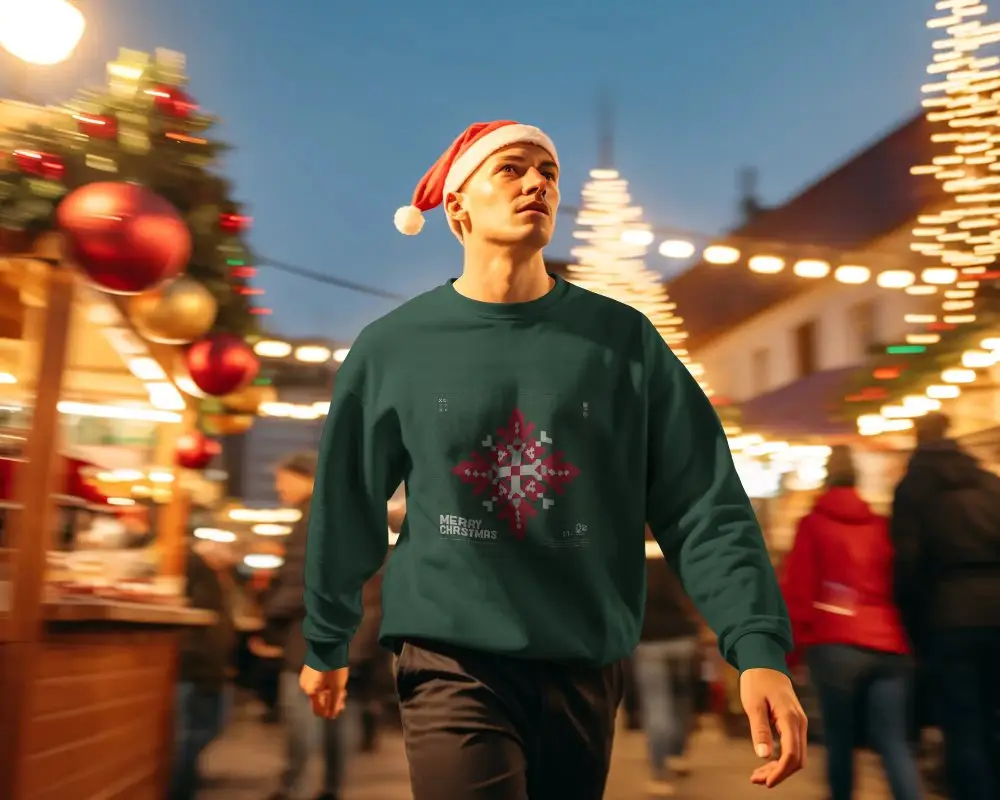 Urban Casual Christmas Sweatshirt Mockup Relaxed Fit Fashionable Streetwear Trendy Outfit Look