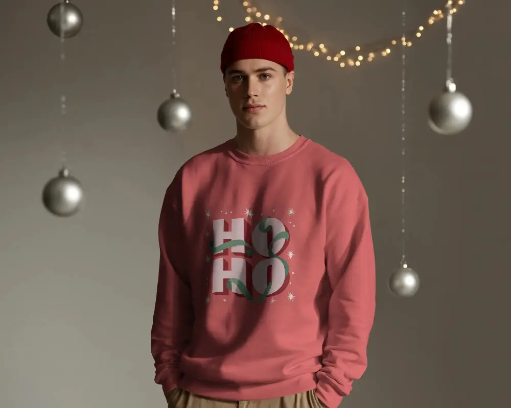 Stylish Minimalist Mens Christmas Sweatshirt Mockup For Winter Wardrobe And Casual Outfits Showcase