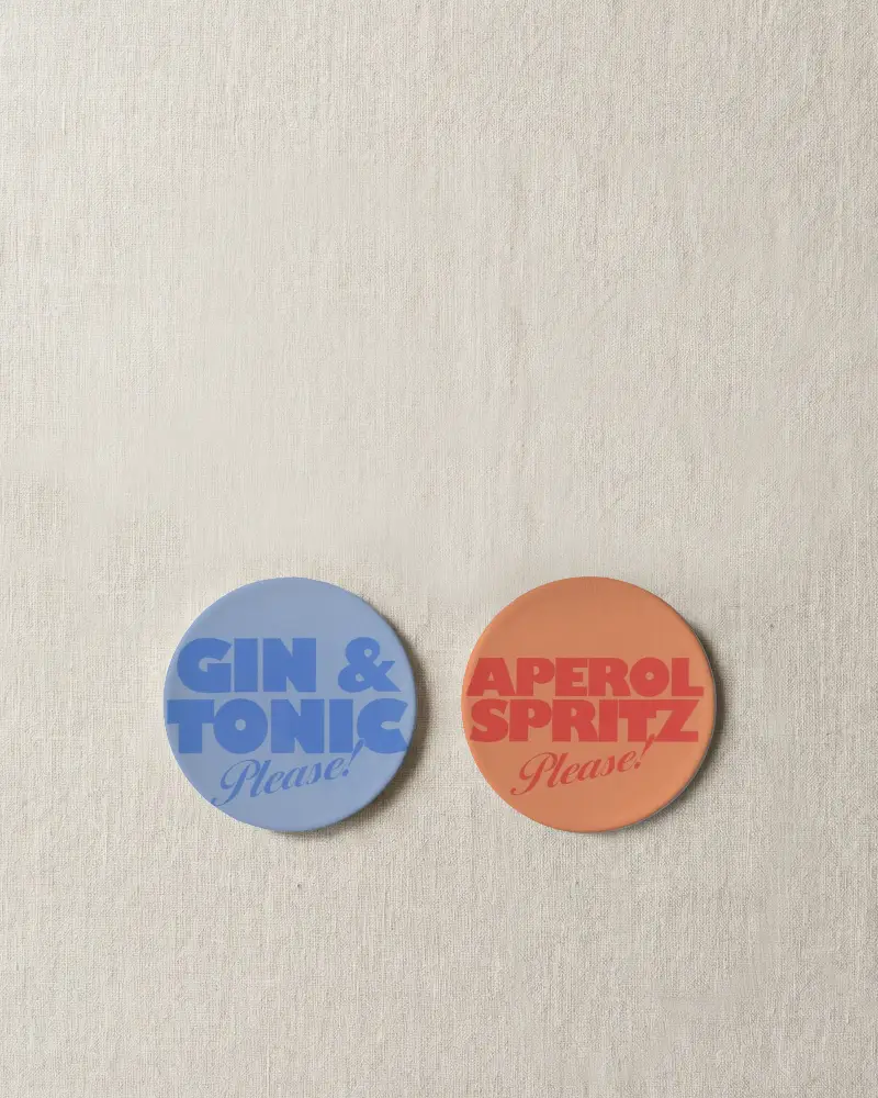 Two Round Coaster Mockups On Textured Natural Fabric Surface For Home Decor And Utensil